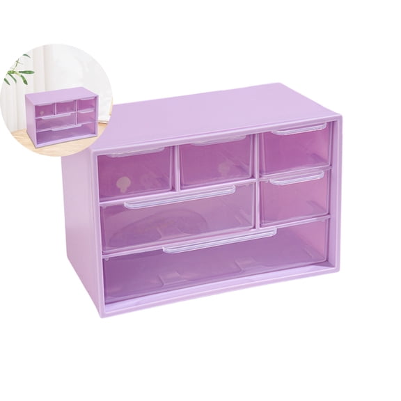 WNFJR Small Drawer Organizer for Desk - 6 Clear Plastic Desktop Storage Drawers for Office and Home Craft Supplies & Stationery Storage Box