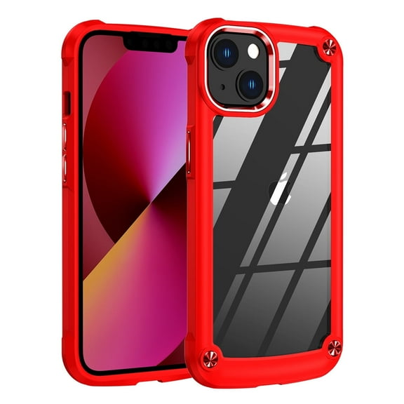 APPLE IPHONE 13 Phone Cases, High Quality Clean PC Clear Hybrid Shockproof TPU and Metal PC Frame Bumper Case Cover For iPhone 13 In Red