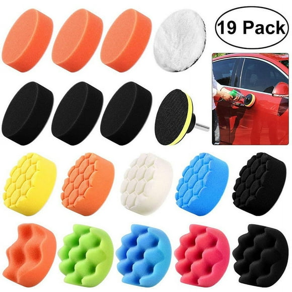 19Pcs 3" Polishing Sponge Polishing Pad Sponge Buffing Kit For Auto Abrasive Polishing With M14 Tips For Dual Action Ro/Da Polishing