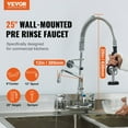 thumbnail image 2 of Commercial Faucet with Pre-Rinse Sprayer,or 1/2/3 Compartment Sink, 25" Height, 8" Center, 12" Swing Spout, Wall Mount Kitchen Sink Faucet, Brass Constructed Device with Pull Down Spray, 2 of 9