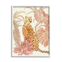 Stupell Industries Poised Cheetah Tropical Blush Monstera Fern Forest Global Painting White Framed Art Print Wall Art, 16 x 20, Design by Annie Warren