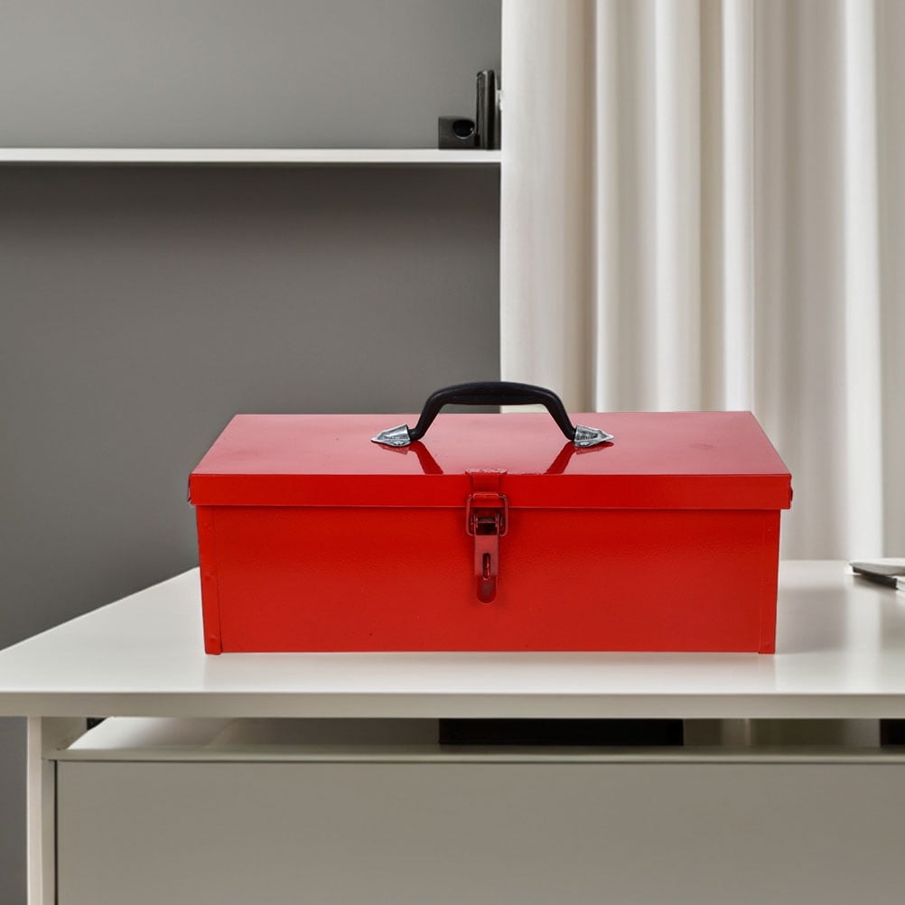 MLINS Metal Tool Box Small Parts Box Tool Storage Organizer Box Trailer Tool Box Chest Box For Home Garage Rv Truck Trailer Red