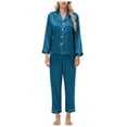 thumbnail image 3 of 2 Pack ylioge 2 Piece Satin Pajama Sets for Women with Pocket Casual Solid Color Long Sleeve Shirts Straight Leg Pants Lightweight Sleepwear Pajamas Outfits, 3 of 8