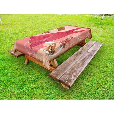 

Heels and Dresses Outdoor Tablecloth Spring Inspired Floral Abstract Backdrop Pink Dress Shoes Bracelet Decorative Washable Fabric Picnic Tablecloth 58 X 120 Inches Pink Brown White by Ambesonne