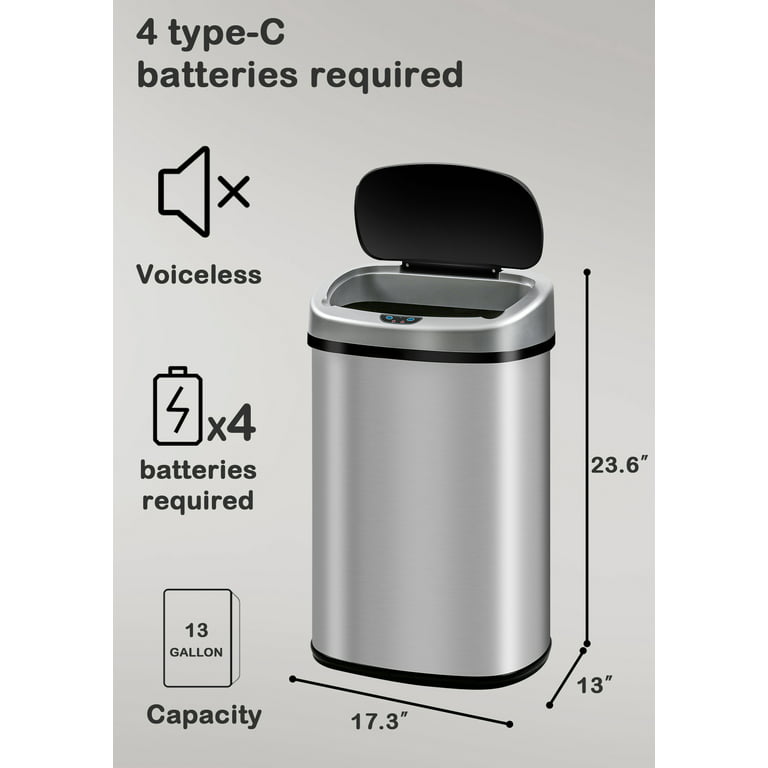 YRLLENSDAN 13 Gallon Touch Free Trash Can with Lid Auto Open, Motion Sensor Kitchen  Garbage Can Stainless Steel Dustbin for Kitchen with Anti-Fingerprint Mute Trash  Bin for Office Bedroom 