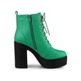 thumbnail image 3 of BLISSFUL STEP Women's Boot Side Zip Platform Chunky Heel Combat Boots Grass Green 6, 3 of 7