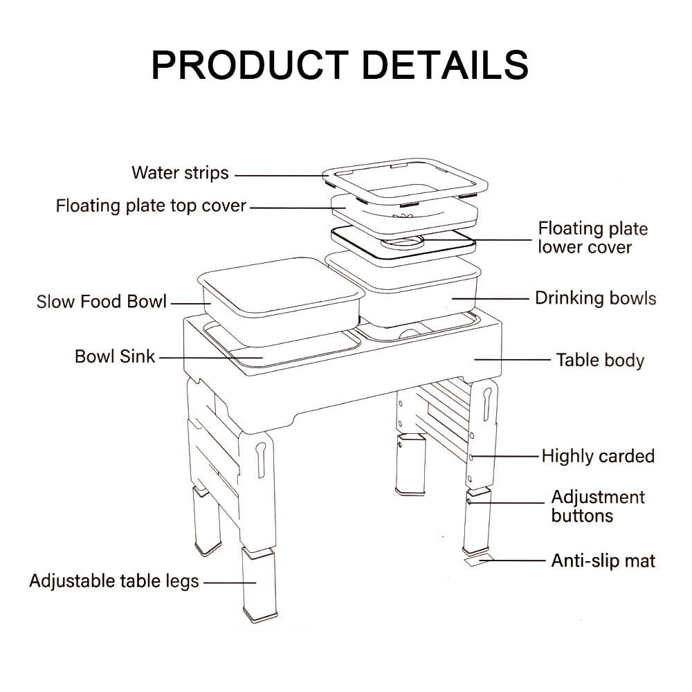 Didog Elevated Adjustable Double Bowl Dog Cat Food & Water Feeder Elevated Raised Stand Feeding