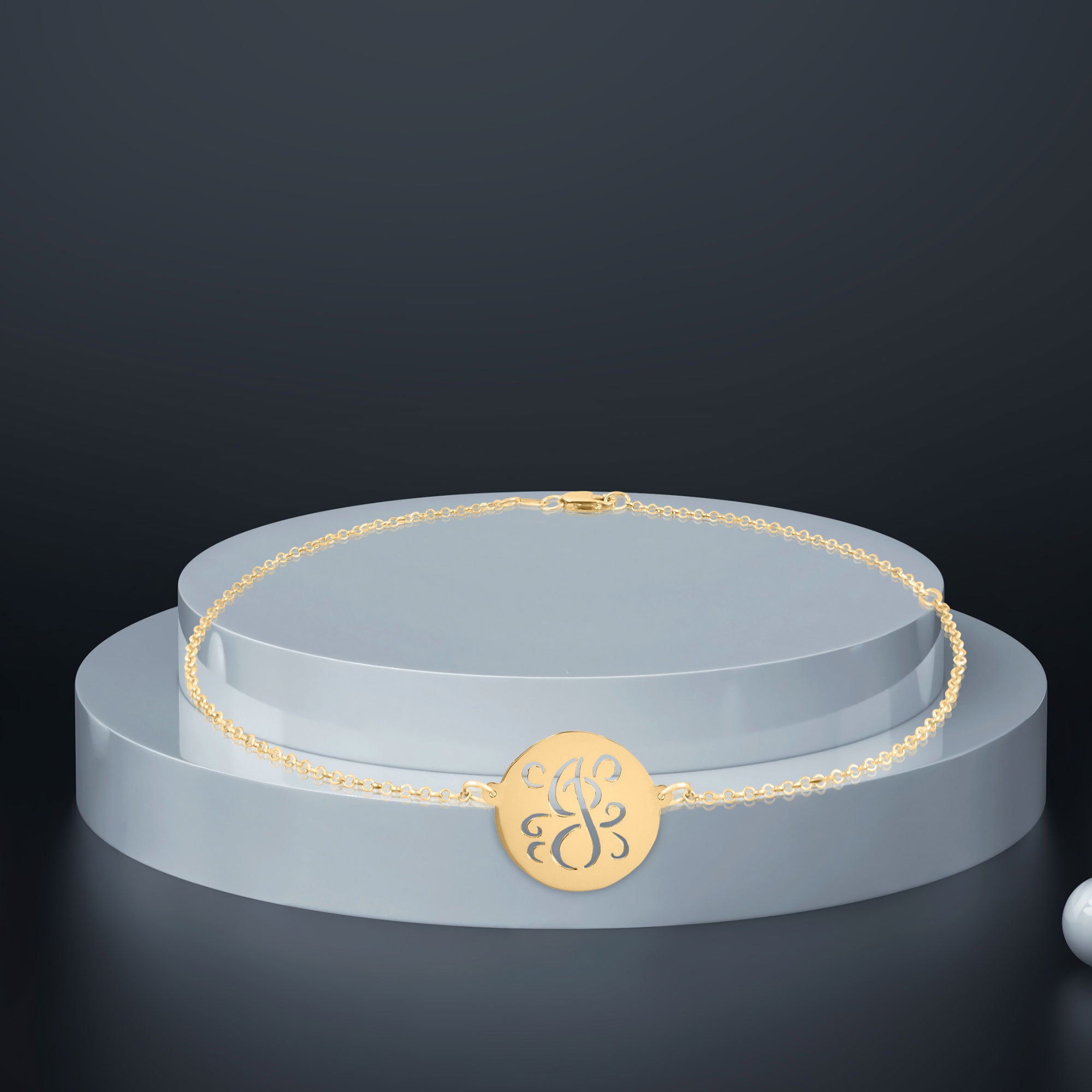 Personalized Elegant Initial Anklet in 14Kt Gold Plated Sterling Silver