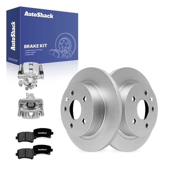 AutoShack Rear Solid Coated Brake Rotors   Premium Ceramic Pads   Calipers 8-PC Brake Kit Replacement for 2014-2015 Chevrolet Malibu 2016 Chevrolet Malibu Limited ArmorStop 11.5" (292 mm)