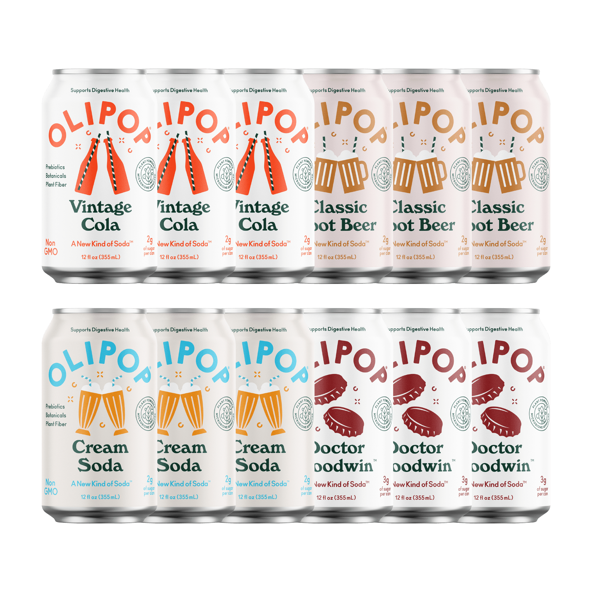Olipop Prebiotic Soda Pop,Classic Soda Variety Pack, High Fiber, 12 fl oz 12 Pack