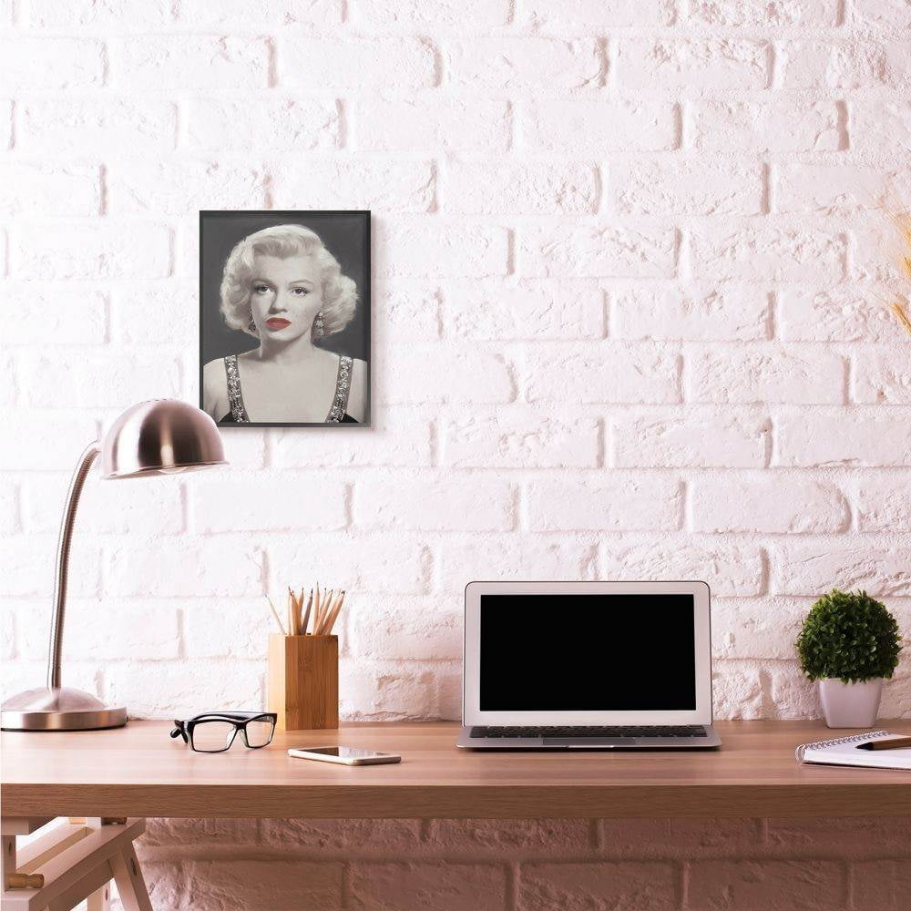 Stupell Industries Marilyn Portrait Black And White Vintage Hollywood Movie Star Classic Illustration Framed Wall Art by Jadei Graphics
