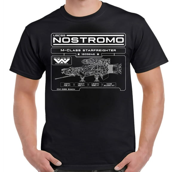 Alien Nostromo Specifications Data Plate Black Adult Shirt-6XL