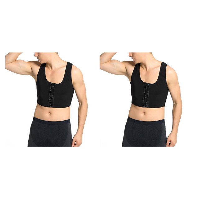 Minnieouse Chaleco adelgazante para hombre, soporte para la espalda, Color sólido, cuello en U, moldeadores de pecho, gimnasio, oficina, deportes, suelo, Negro L 2piezas Minnieouse CBP125443