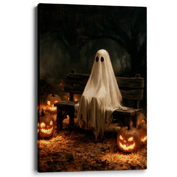 Pioneer Art Halloween Ghost Sitting Bench Wall Art For Living Room Mantel Decor 12x8 Inch