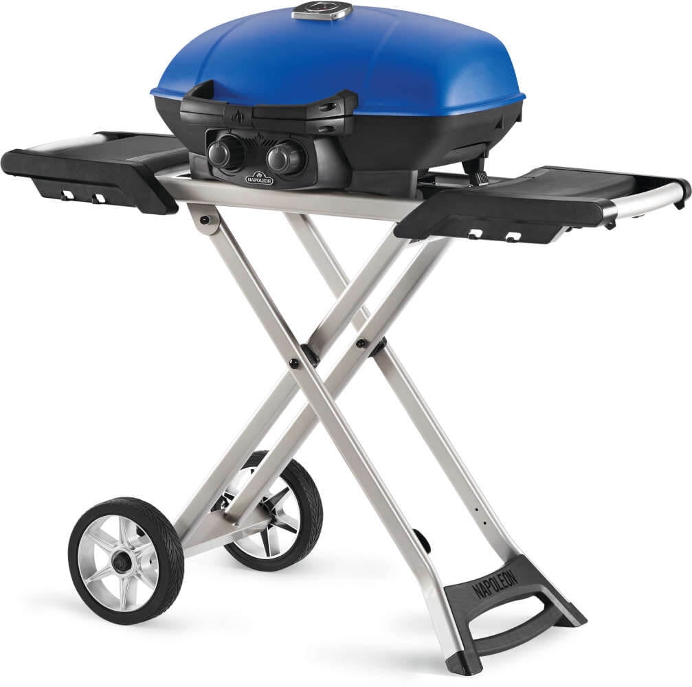Napoleon TravelQ 285X 1-Burner Portable Propane Gas Grill in Blue with Scissor Cart
