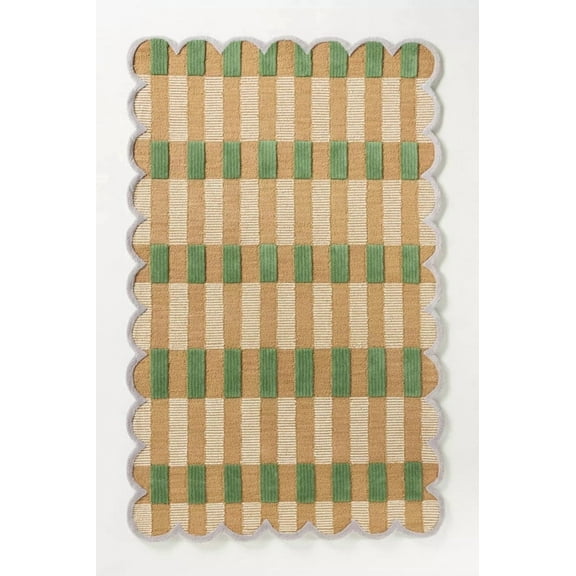Avyay Rugs Matilda Goad Hand-Tufted Green Plaid Scallop Area Rug, 3' x 5', Wool