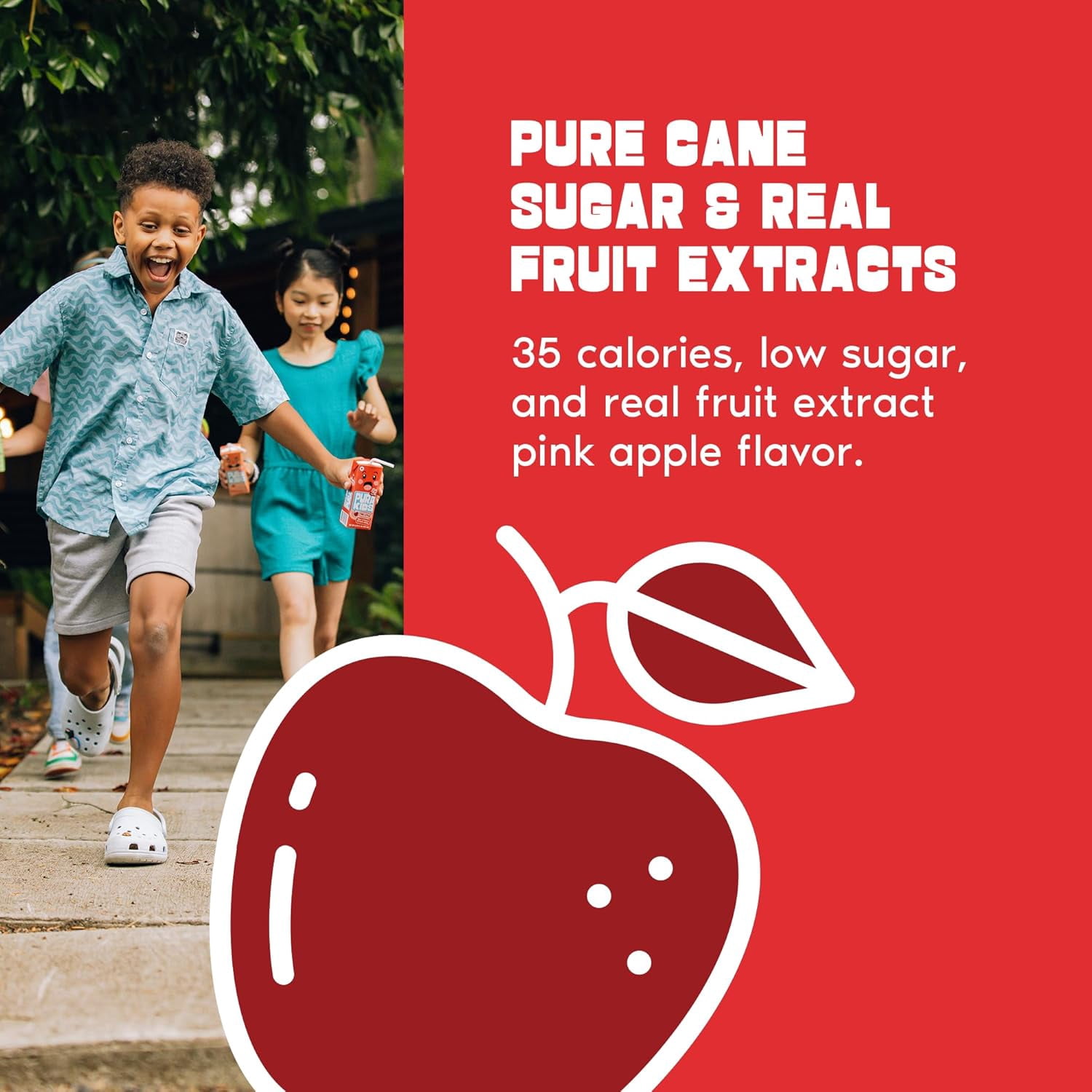 PURA Kids Box | Pink Apple Fruit extract infused Drink for kids | 8g Pure Cane Sugar | Non-GMO | Vegan, No Artificial Sweeteners | Best Lunchbox Beverage with Paper Straw | 6.67 fl oz (200ml) 24-Pack