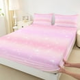 thumbnail image 3 of Feelyou Pink Starry Sky Twin Sheet Sets, Stars Sequin Print Twin Fitted Sheet, Modern Abstract Artwork Flat Sheet, Microfiber Bedroom Decor, 3pcs, 3 of 7