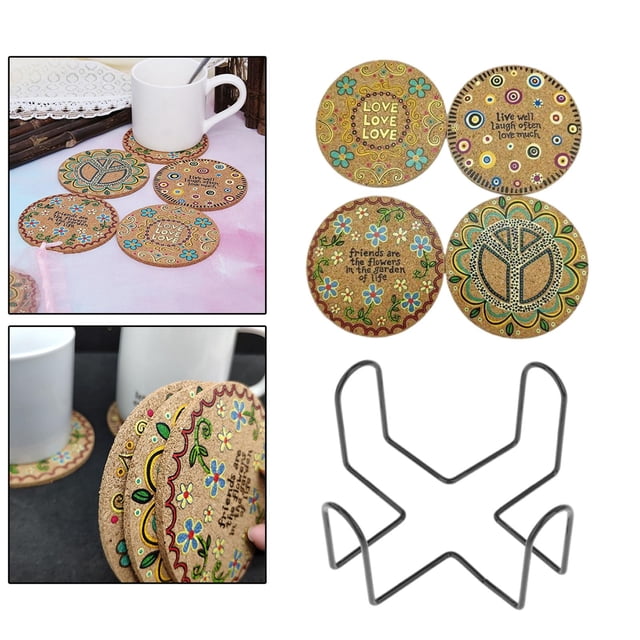 Posavasos de Corcho para Bebidas, 4 Uds., Alfombrilla de Mandala con Soporte de Almacenamiento Macarena posavasos