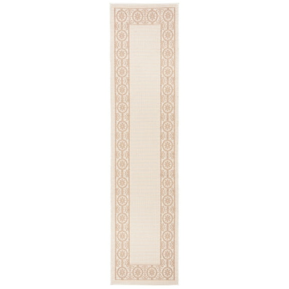 SAFAVIEH Machine Washable Rug Indoor/Outdoor Bermuda Collection - Bermuda Patton Floral Machine Washable Indoor/Outdoor Runner Rug, Ivory/Beige, 2' x 6'