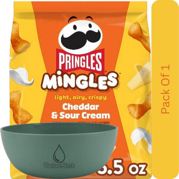 Pringles Mingles Cheddar and Sour Cream Puffed Snacks, 5.5 oz Bag with Olive Green Bowl by ValueNest