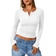 thumbnail image 2 of Camisetas de Larga para Mujer, Estilo Henley, Informales, para Otoño Tops Ajustados, Camisetas Básicas de Canalé S, 2 of 8