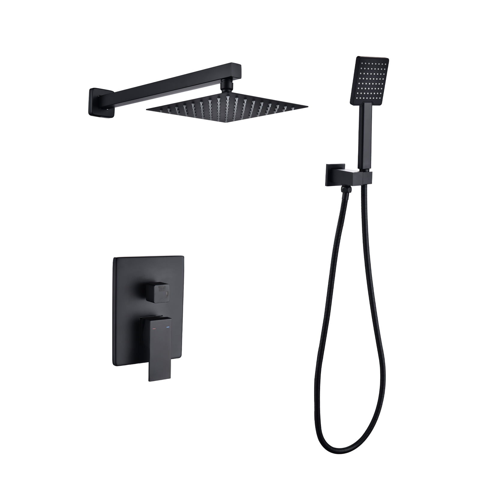 Dawot Bathroom Rainfall Shower Faucet Set, Matte Black 8" Square Head