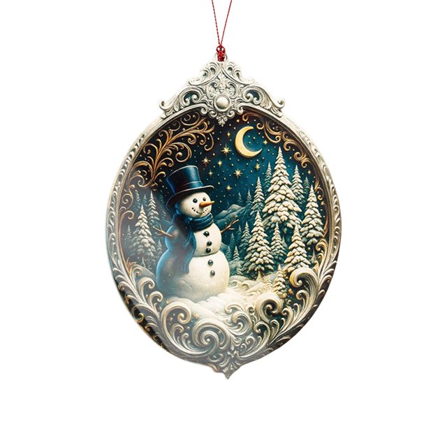 Adorno de acrílico con forma de muñeco de nieve y elefante blanco: diseño atemporal, detalles coloridos en capas, tarjeta con historia, regalo festivo para amigos/familia