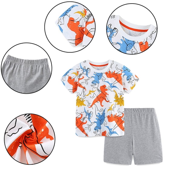 WOLLED Toddler Boys Cartoon Short Sleeve T-Shirt and Shorts Baby Kids Summer Casual Cotton Shorts Outfit Set for 2-8 Years Old