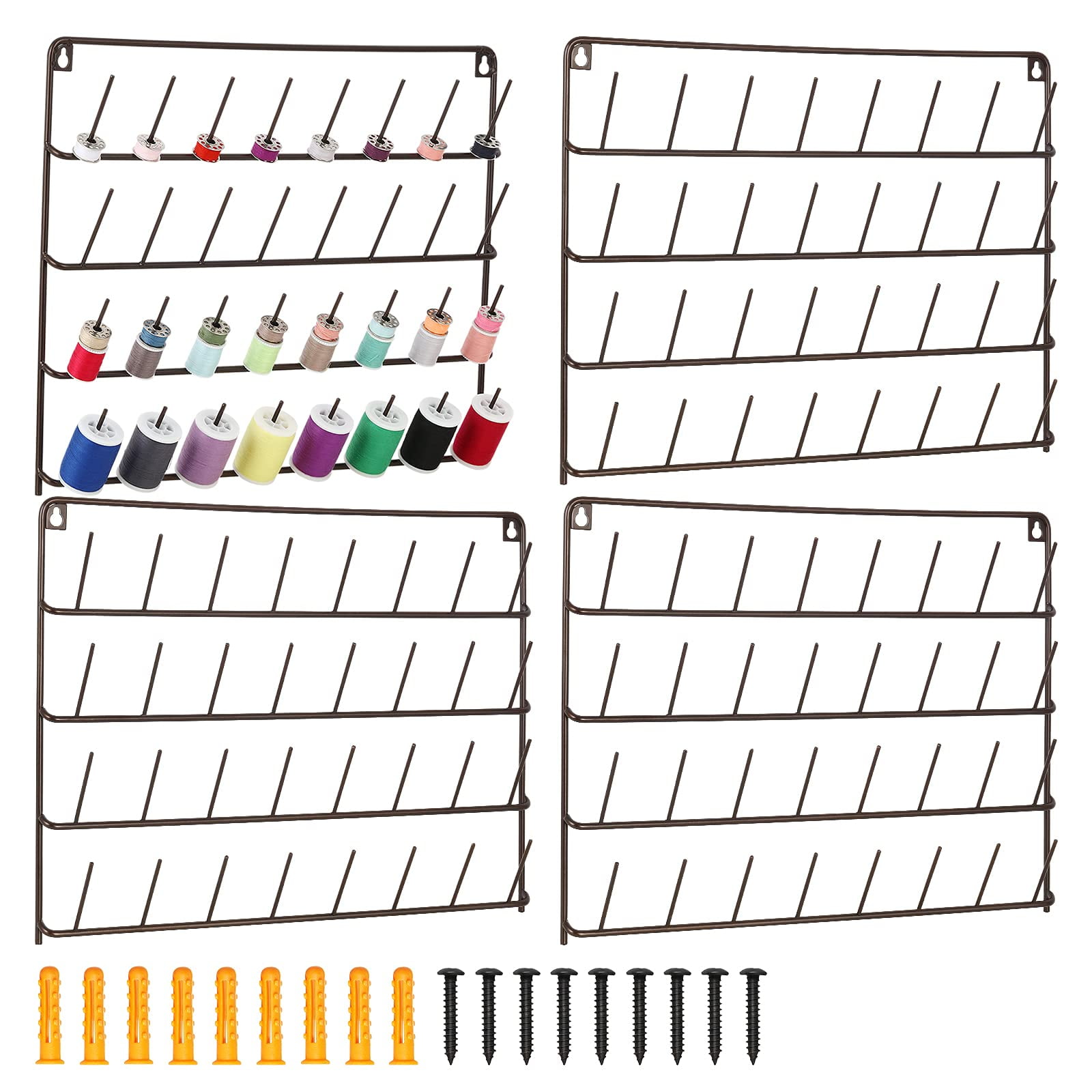 4 Pack，32Spool Sewing Thread Rack, WallMounted Metal Sewing Thread