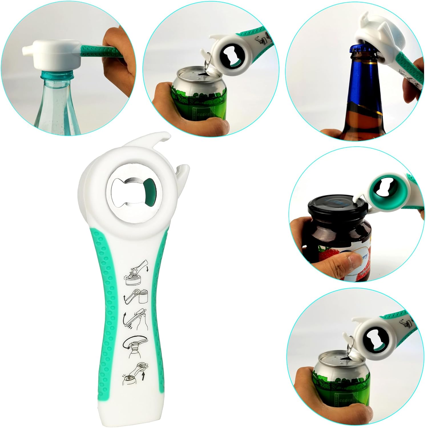 3 Pcs Multi-Function Jar Opener Set, 5 in 1 Can Bottle Opener for Weak Hands Elderly Arthritis, Kitchen Tool with Non-Slip Rubber Jar Gripper Pad