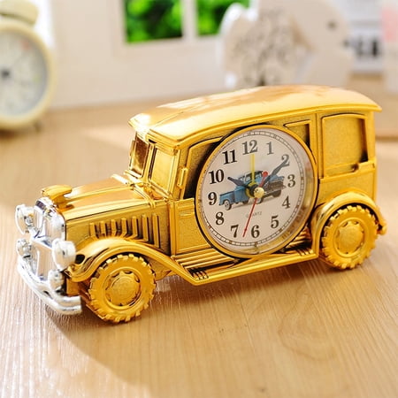 DESIGNICE Golden Vintage Car Alarm Clock for Time Display Desktop Decorative Silent Movement
