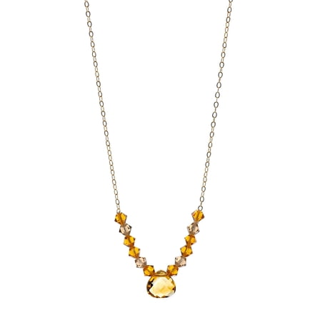 1160 Jewelry 14k Gold Filled Cable Chain Necklace with Citrine Briolette Centerpiece, 16" for Adults