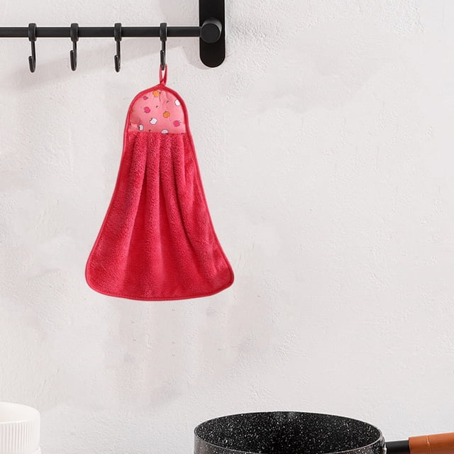 VBXOAE High Density Velvet Absorbent Kitchen Hand Towel Thickened Dishwashing Rags Soft Skin Friendly Hanging Bathroom Hand Wipe Convenient Storage Fashionable Cartoon Design Suit Home Use