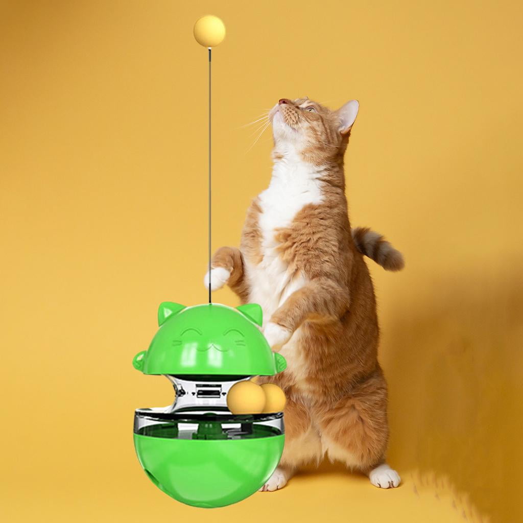 Cat Dispenser Toy Tumbler Puzzle Feeder Toy Pets Slow Kibble Dispensing Ball for Cat Training - Green, 10x10x13.5cm