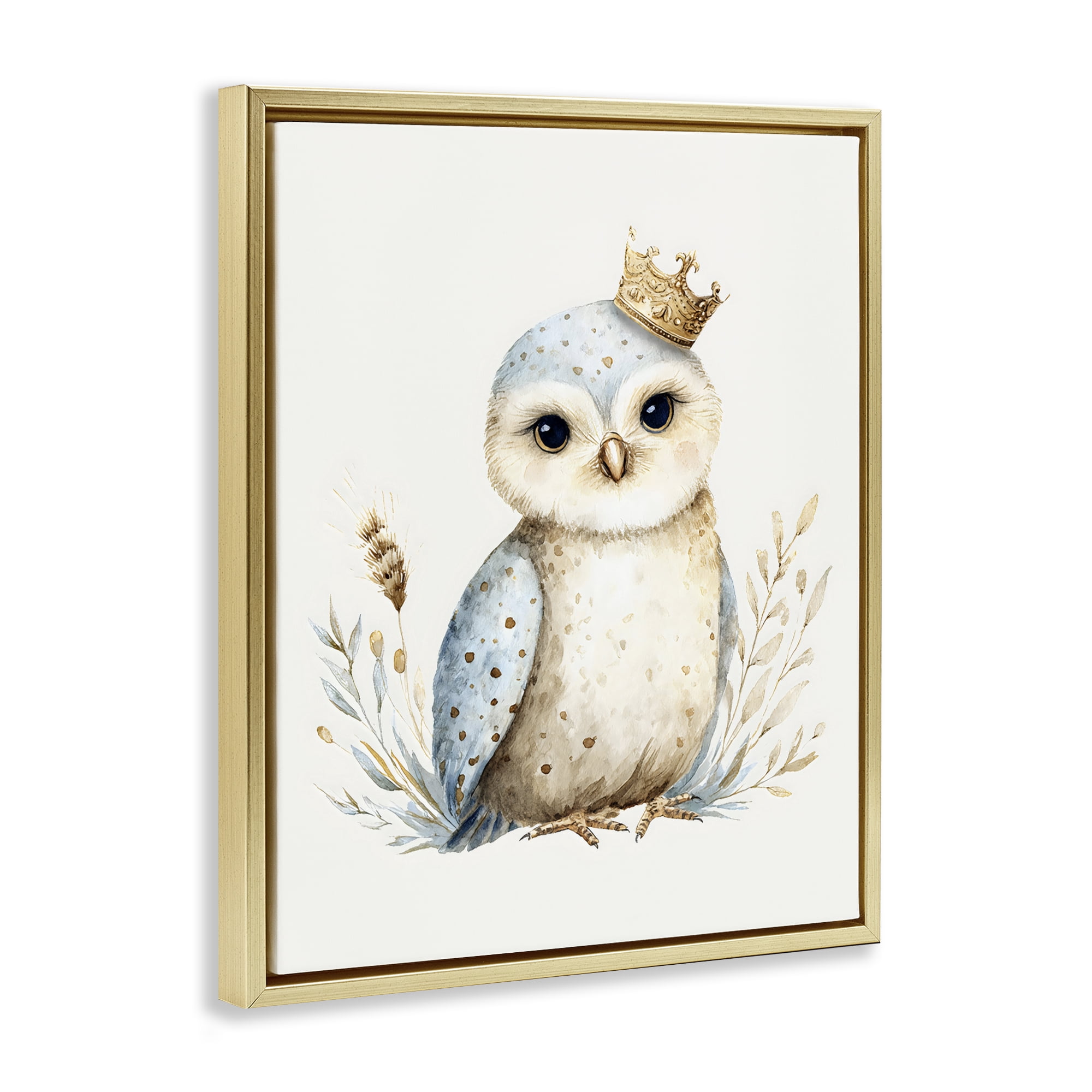 Stupell Industries Watercolor Nursery Owl Gold Framed Floater Canvas Wall Art, design by LSR Design Studio