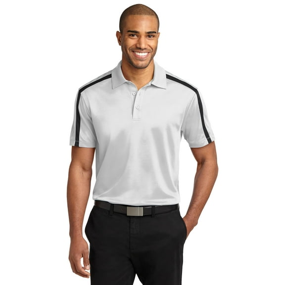 Port Authority Silk Touch Performance Colorblock Stripe Polo-XL (White/ Black)