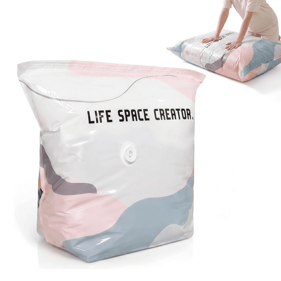 2026 Life Space Creator Storage Bags, 3D No-Pump Vacuum Bags - Press & Seal by Hand or Sit, Space-Saving Cubes for Comforters, Down Jackets, Bedding & Clothes - Leak-Airtight Small 27×19×11"
