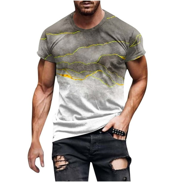 Mens Casual Pantalones Cortos Raya Impresión Suéter Fitness Deportes Camiseta, Poliéster Cuello Redondo Blusa para Al Aire Libre, Diario Y Primavera Verano Desgaste