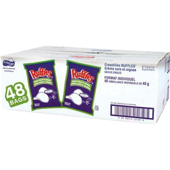 Ruffles Chips Sour Cream & Onion, 40 Gram Pack of 48