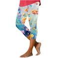 thumbnail image 5 of jjayotai Women's Floral Print Capri Leggings, High Waisted Tummy Control Tight Pants for Running Exercise Yoga Gym Workout Trousers, 5 of 7