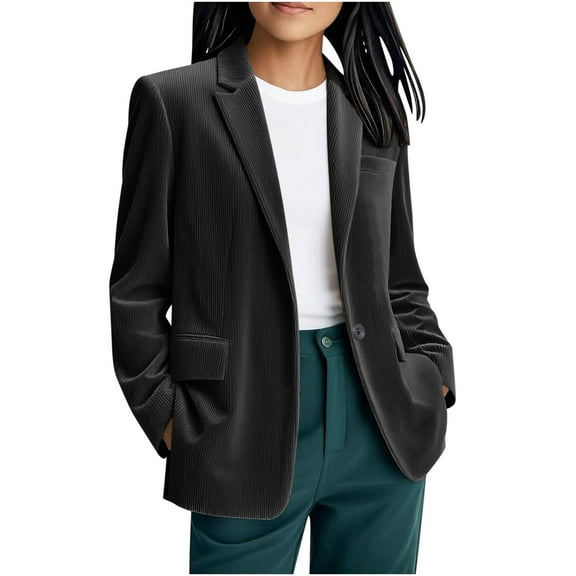 XFLWAM Women's Corduroy Blazer Dressy Long Sleeve Work Office Suit Jackets Blazers Business Casual Outfits Black M