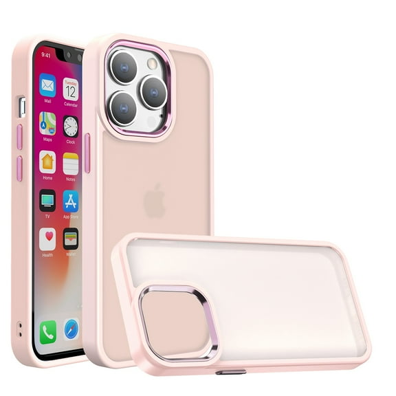 For Apple iPhone 11 (XI6.1) Polished Oil Thick Acrylic Metal Button Hybrid Case Cover - Light Pink