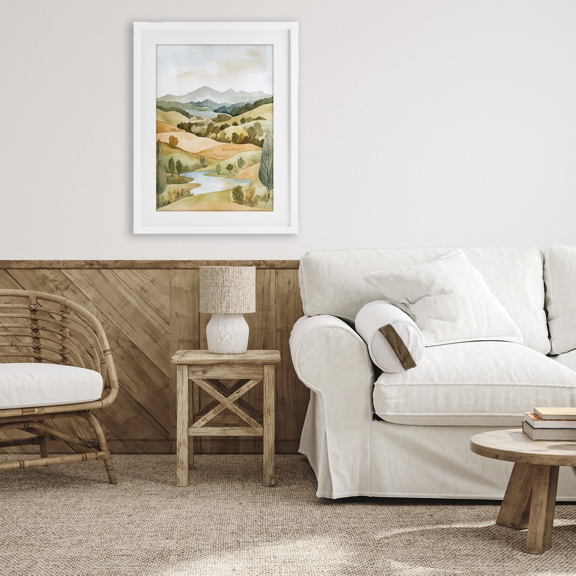 Stupell Industries Watercolor Hills & Tranquil Valley White Framed Print Under Glass, design by Petal Prints Design