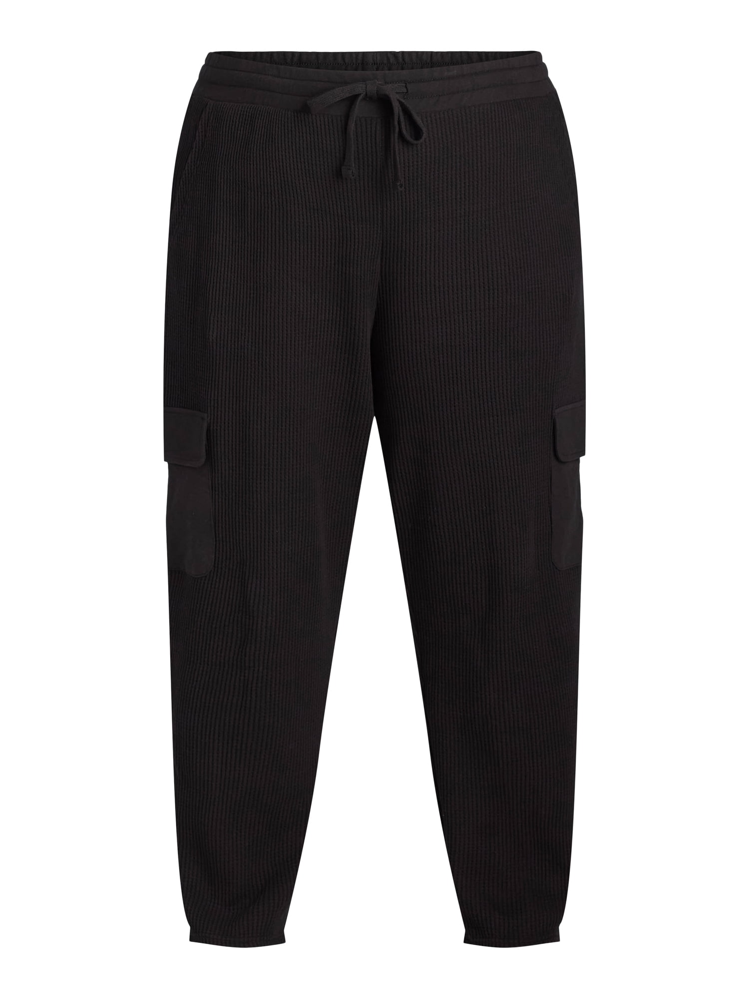 Terra & Sky Women's Plus Size Pull On Waffle Knit Cargo Pants, 27” Inseam, 0X-4X