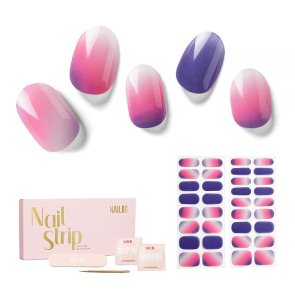 Nailog Tiras de Uñas de Gel Semi Curadas 34 piezas | Envolturas adhesivas para esmalte de uñas de larga duración con acabado de gel brillante | en el polvo