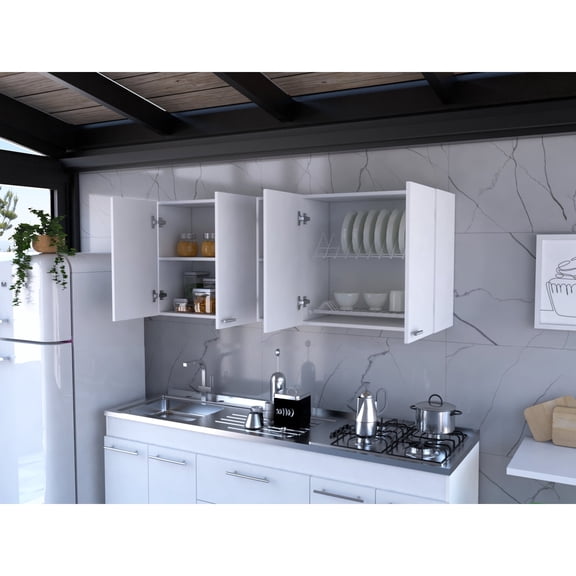 Newboti Furniture Portofino 150 Wall Cabinet, Double Door, Two External Shelves, Two Interior Shelves -White 41611