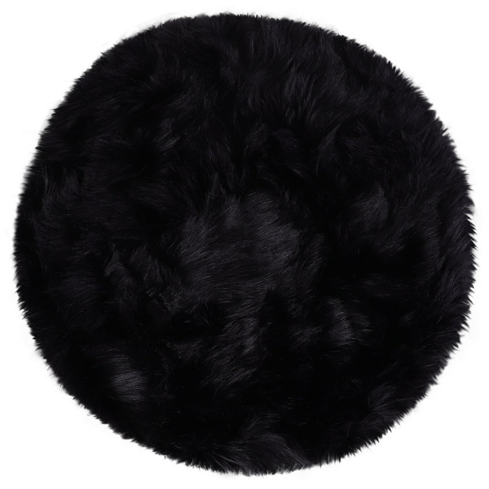 Faux Fur Sheepskin Plush Area Rug Black 2x2 Feet Round