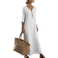 thumbnail image 7 of Vivianyo HD Women's Henley V Neck Caftan Maxi Dresses, 3/4 Sleeve Loose Casual Solid Long Dresses for Women, Women's White, Sizes S-2XL, 7 of 7