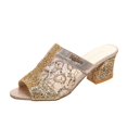 thumbnail image 1 of Sandalias 2022Nueva moda Color sólido Tacón cuadrado Punta abierta Tacón medio Tacones altos Zapatillas Zapatos de mujer y sandalias Zapatillas de mujer 41 Gao Jinjia LED, 1 of 2